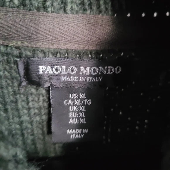 Paolo Mondo Fisherman Knit Wool Blend Green Sweater Made in Italy Size XL NWOT